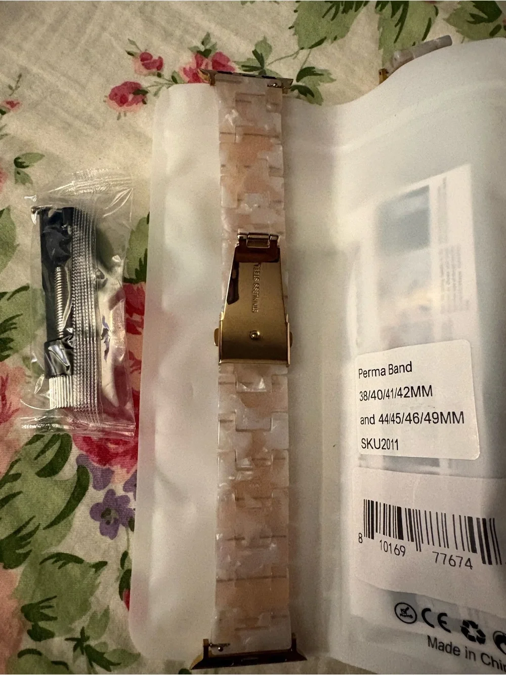 NEW Marbled Pink Resin Band for Smartwatch - Rose Gold Clasp